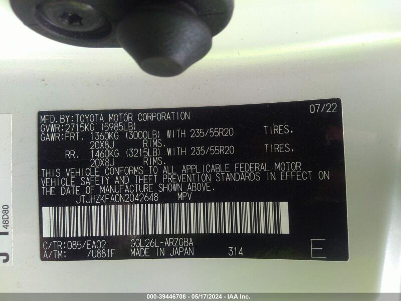 2022 LEXUS RX 350L - JTJHZKFA0N2042648 | SeoVin.biz