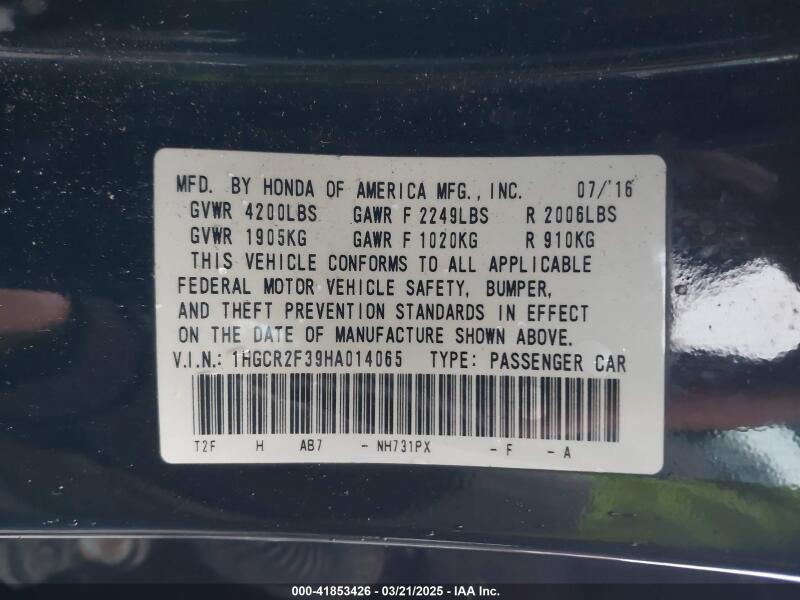 2017 HONDA ACCORD LX - 1HGCR2F39HA014065 | SeoVin.biz