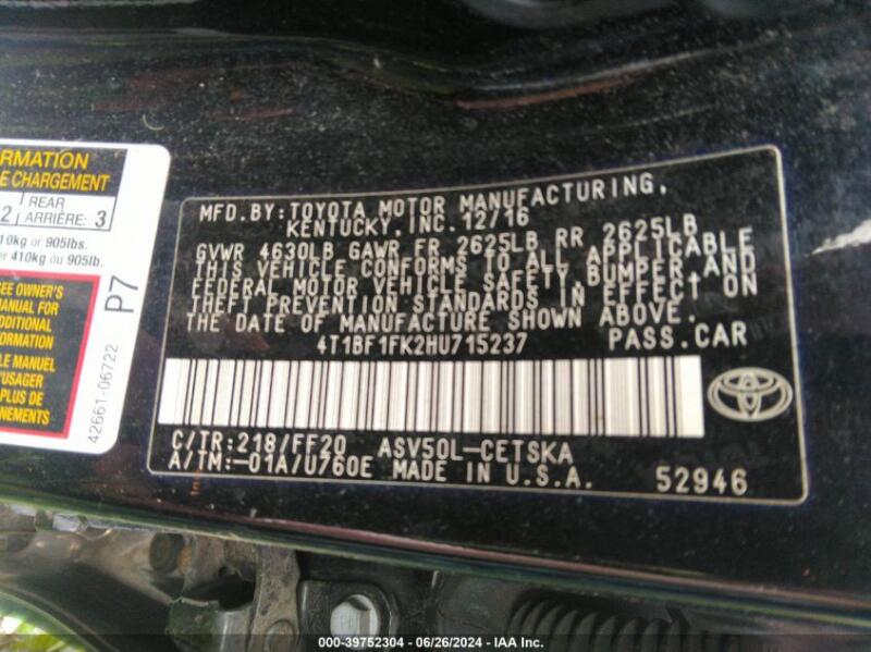 2017 TOYOTA CAMRY SE - 4T1BF1FK2HU715237 | SeoVin.biz