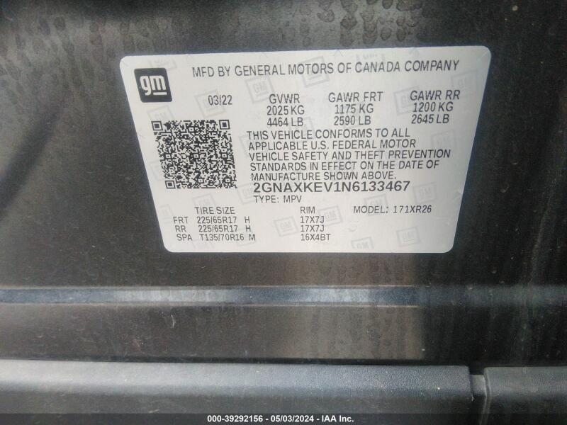 2022 CHEVROLET EQUINOX FWD LT - 2GNAXKEV1N6133467 | SeoVin.biz
