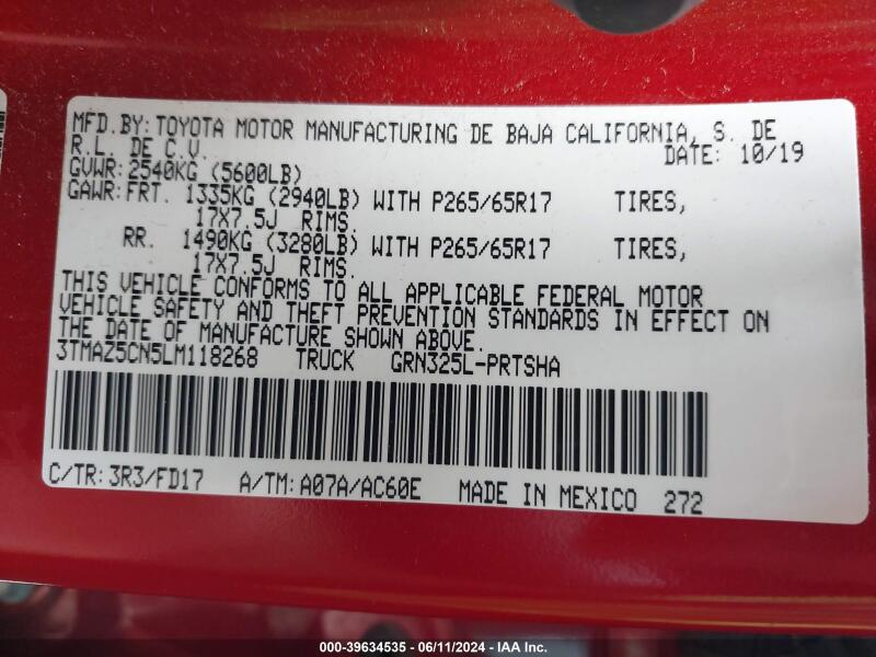 2020 TOYOTA TACOMA TRD SPORT - 3TMAZ5CN5LM118268 | SeoVin.biz