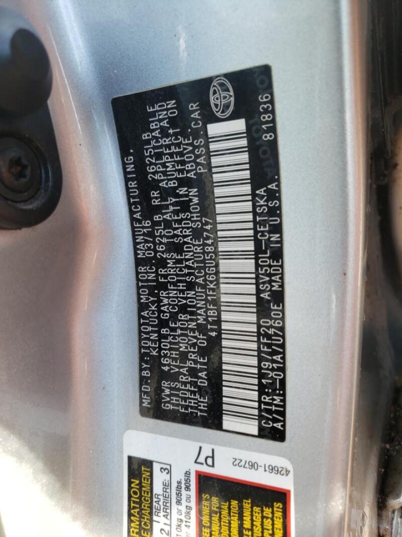 2016 TOYOTA CAMRY LE - 4T1BF1FK6GU584747 | SeoVin.biz