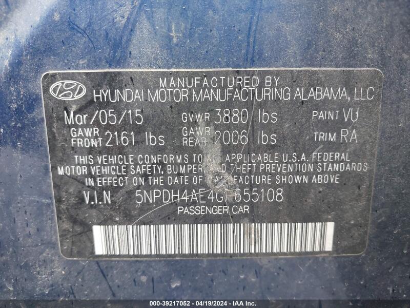 2016 HYUNDAI ELANTRA SE - 5NPDH4AE4GH655108 | SeoVin.biz