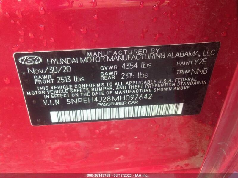 2021 HYUNDAI SONATA LIMITED - 5NPEH4J28MH097642 | SeoVin.biz
