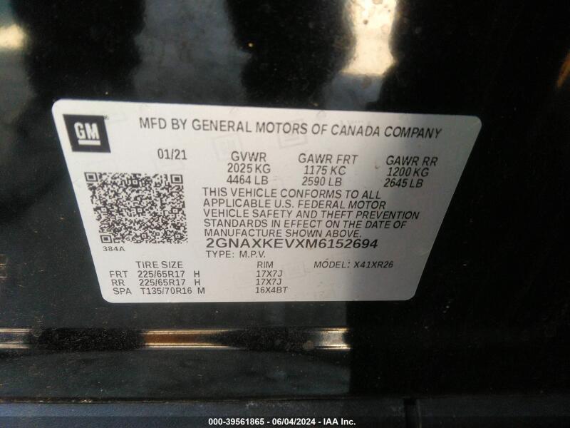 2021 CHEVROLET EQUINOX FWD LT - 2GNAXKEVXM6152694 | SeoVin.biz