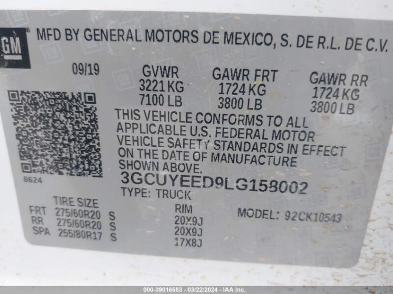 2020 CHEVROLET SILVERADO 1500 4WD  SHORT BED RST - 3GCUYEED9LG158002 | SeoVin.biz