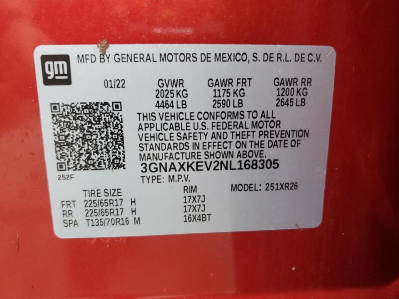 2022 CHEVROLET EQUINOX LT - 3GNAXKEV2NL168305 | SeoVin.biz