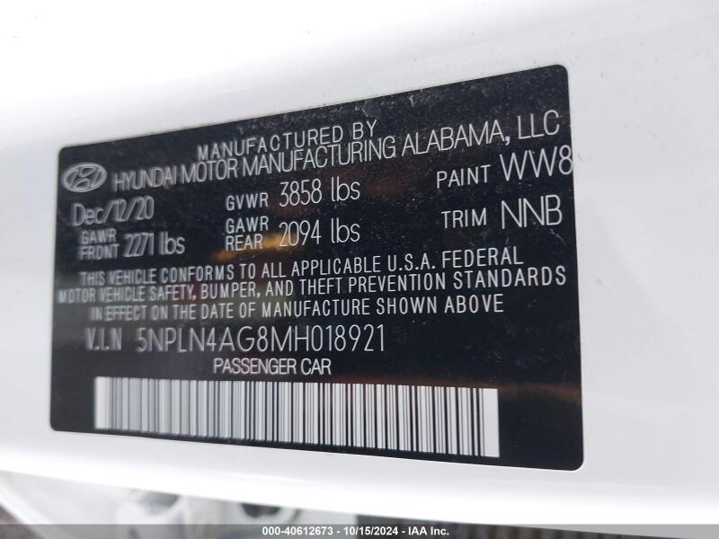 2021 HYUNDAI ELANTRA SEL - 5NPLN4AG8MH018921 | SeoVin.biz