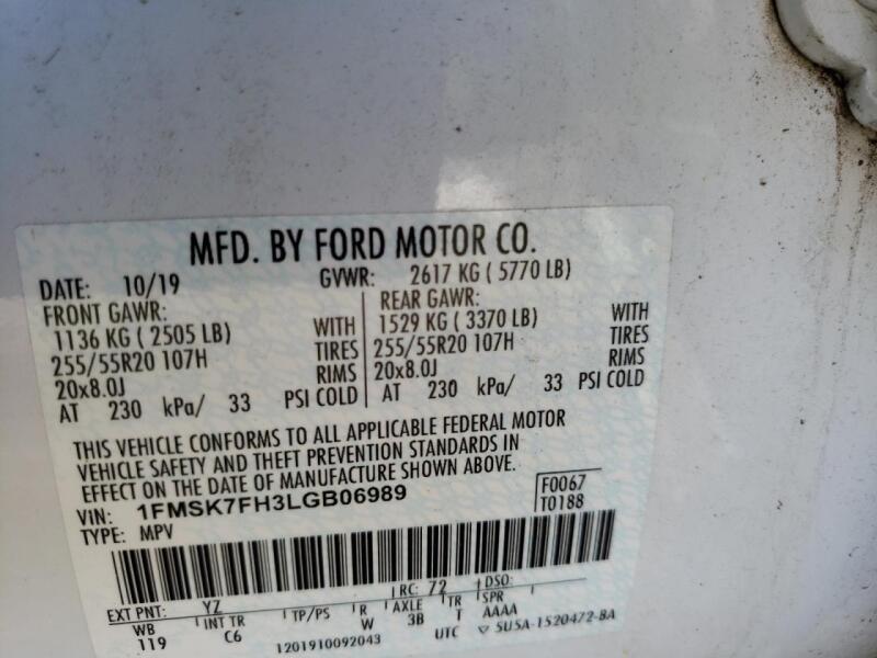 2020 FORD EXPLORER LIMITED - 1FMSK7FH3LGB06989 | SeoVin.biz