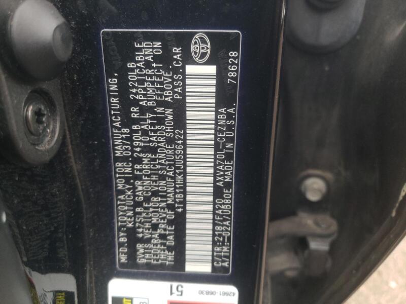 2018 TOYOTA CAMRY L - 4T1B11HK1JU596422 | SeoVin.biz