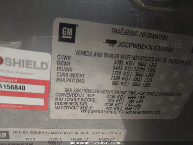 2020 CHEVROLET SILVERADO 1500 2WD SHORT BED CUSTOM - 3GCPWBEK3LG189682 | SeoVin.biz