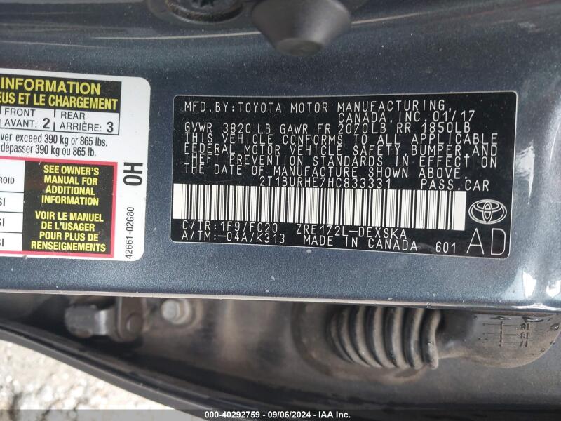 2017 TOYOTA COROLLA SE - 2T1BURHE7HC833331 | SeoVin.biz