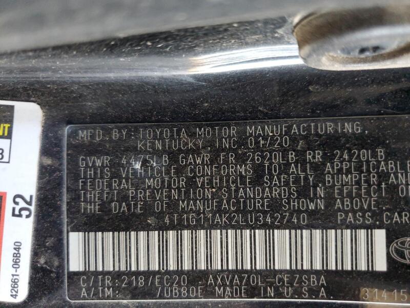 2020 TOYOTA CAMRY SE - 4T1G11AK2LU342740 | SeoVin.biz