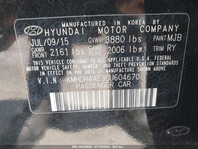2016 HYUNDAI ELANTRA VALUE EDITION - KMHDH4AE3GU604670 | SeoVin.biz