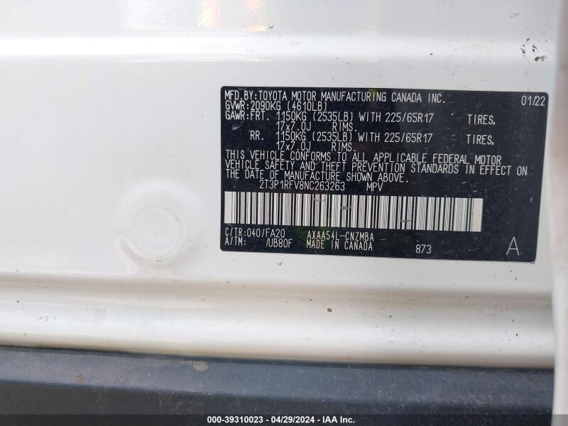 2022 TOYOTA RAV4 XLE - 2T3P1RFV8NC263263 | SeoVin.biz