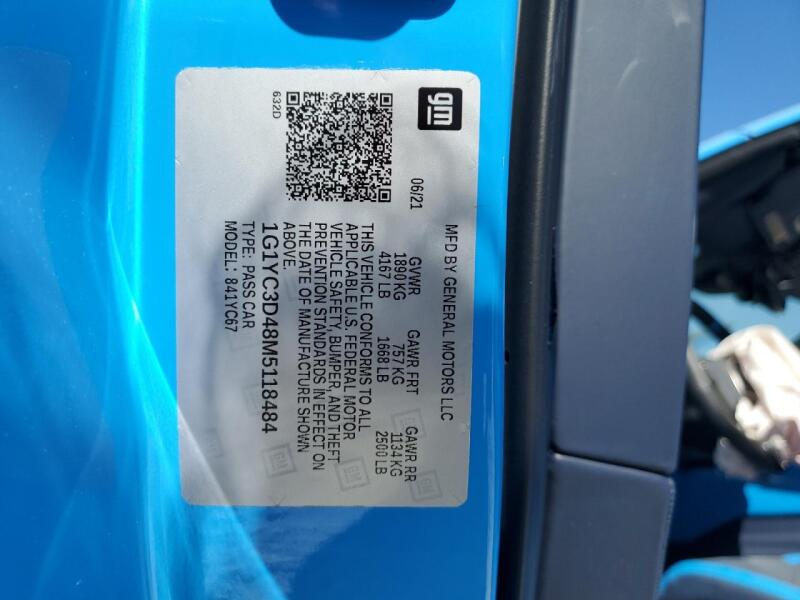 2021 CHEVROLET CORVETTE STINGRAY 3LT - 1G1YC3D48M5118484 | SeoVin.biz