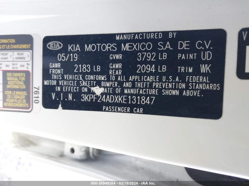 2019 KIA FORTE LXS - 3KPF24ADXKE131847 | SeoVin.biz