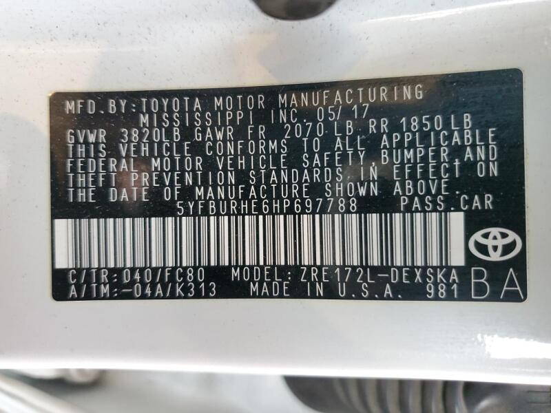 2017 TOYOTA COROLLA L - 5YFBURHE6HP697788 | SeoVin.biz