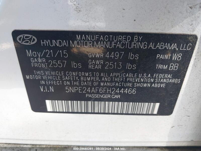 2015 HYUNDAI SONATA SE - 5NPE24AF6FH244466 | SeoVin.biz