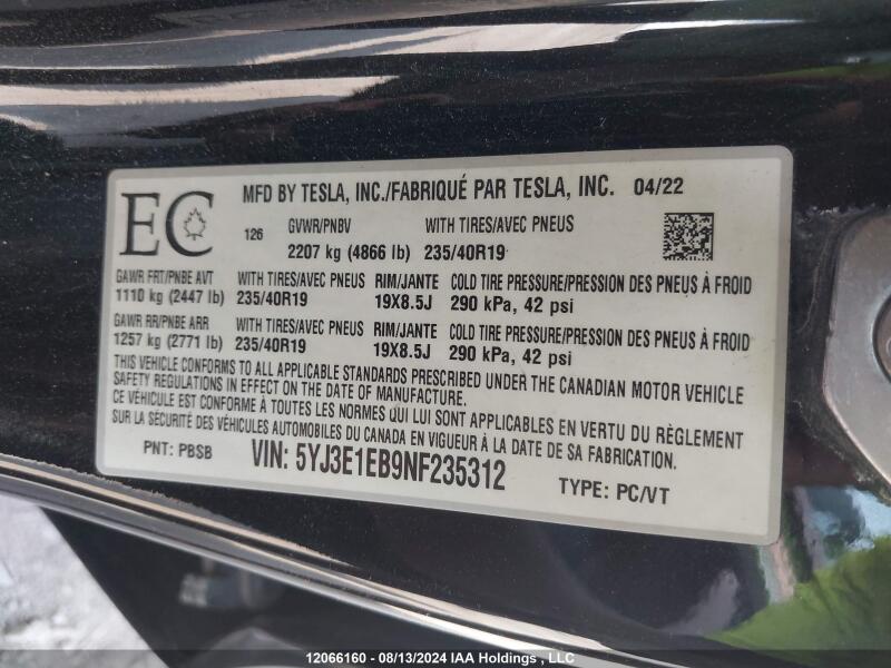 2022 TESLA MODEL 3 - 5YJ3E1EB9NF235312 | SeoVin.biz