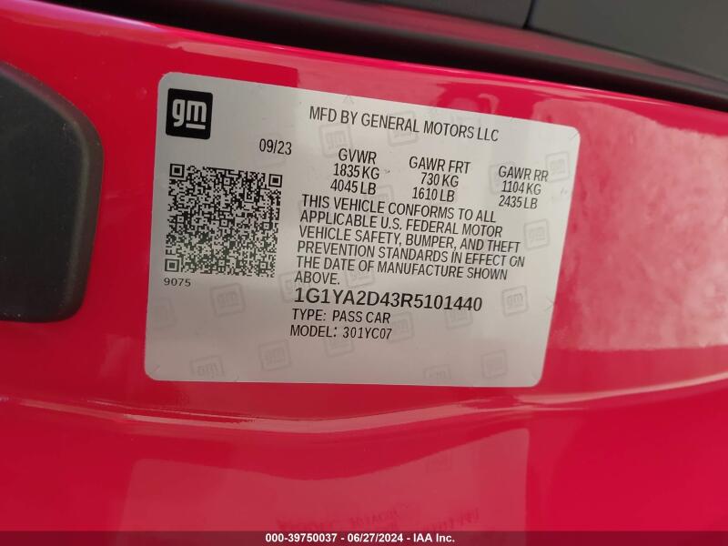 2024 CHEVROLET CORVETTE STINGRAY RWD 1LT - 1G1YA2D43R5101440 | SeoVin.biz