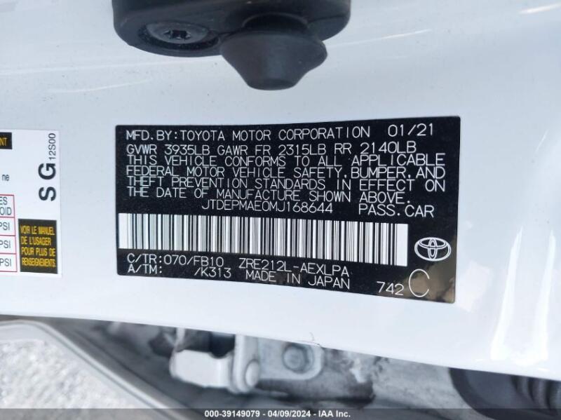 2021 TOYOTA COROLLA LE - JTDEPMAE0MJ168644 | SeoVin.biz