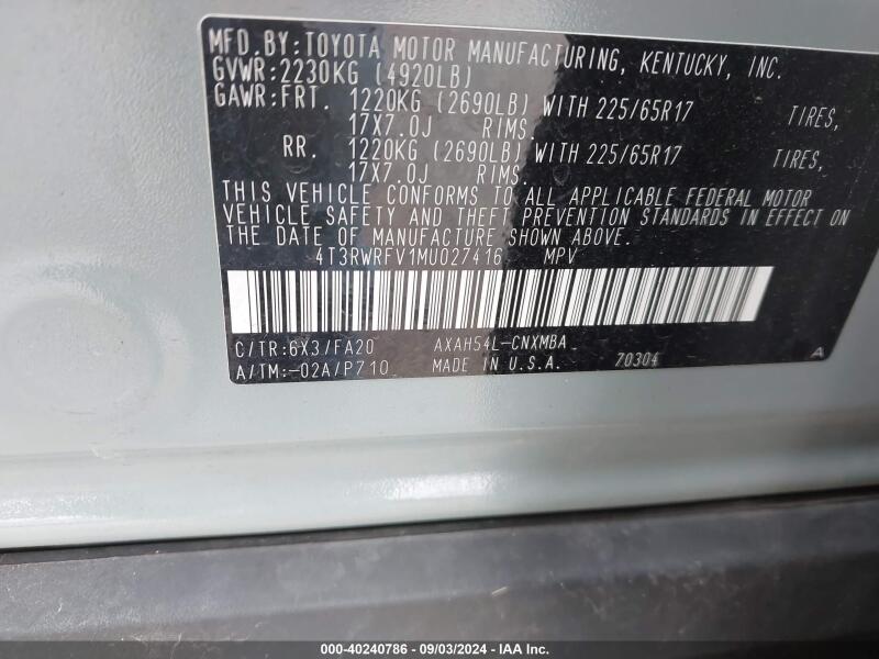 2021 TOYOTA RAV4 HYBRID XLE - 4T3RWRFV1MU027416 | SeoVin.biz
