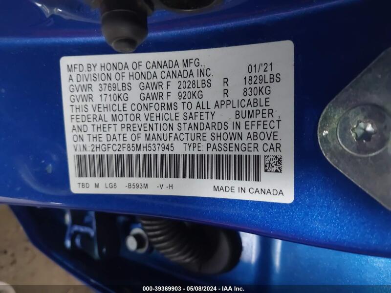 2021 HONDA CIVIC SPORT - 2HGFC2F85MH537945 | SeoVin.biz