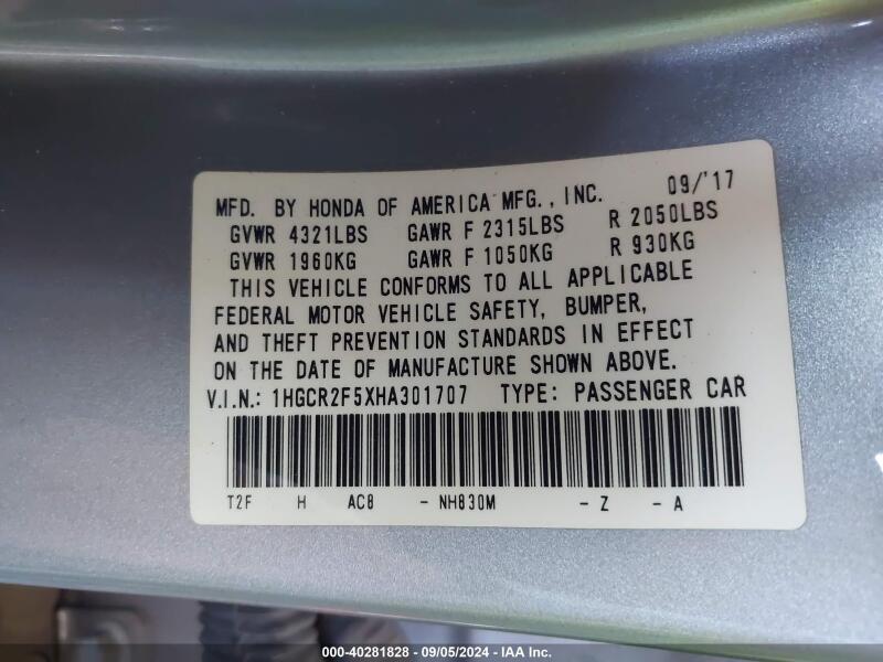 2017 HONDA ACCORD SPORT - 1HGCR2F5XHA301707 | SeoVin.biz