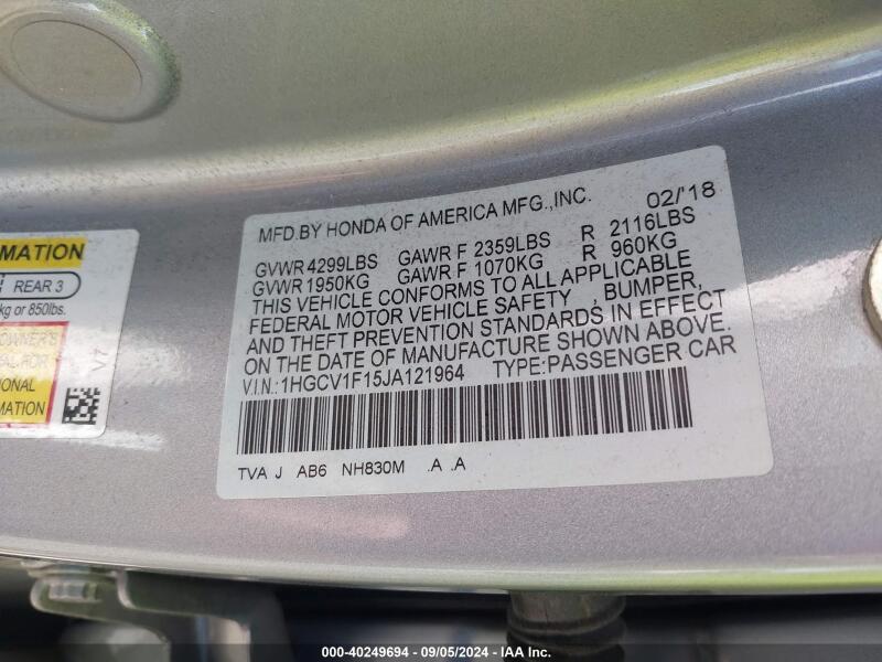 2018 HONDA ACCORD LX - 1HGCV1F15JA121964 | SeoVin.biz