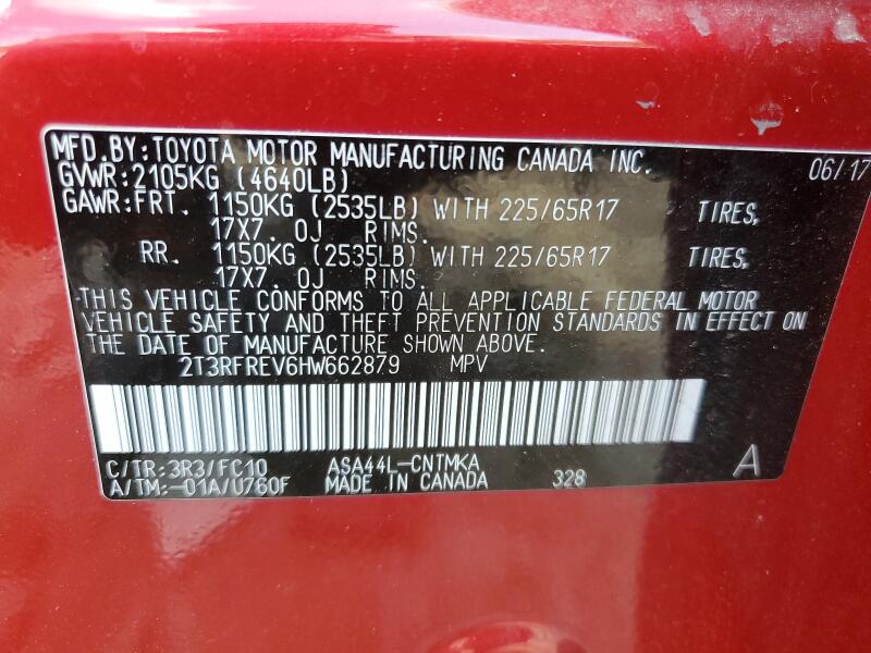 2017 TOYOTA RAV4 XLE - 2T3RFREV6HW662879 | SeoVin.biz
