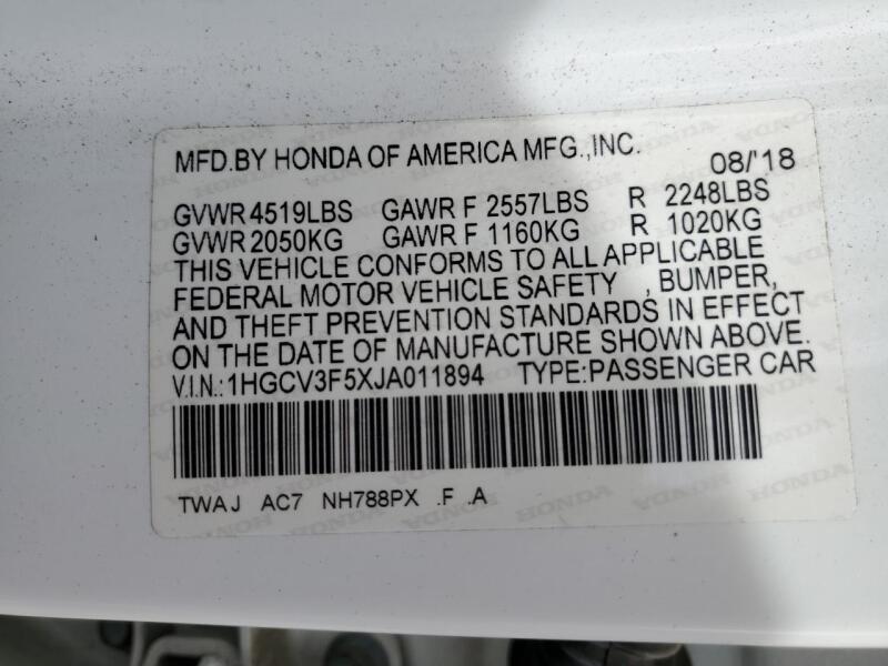 2018 HONDA ACCORD HYBRID EXL - 1HGCV3F5XJA011894 | SeoVin.biz