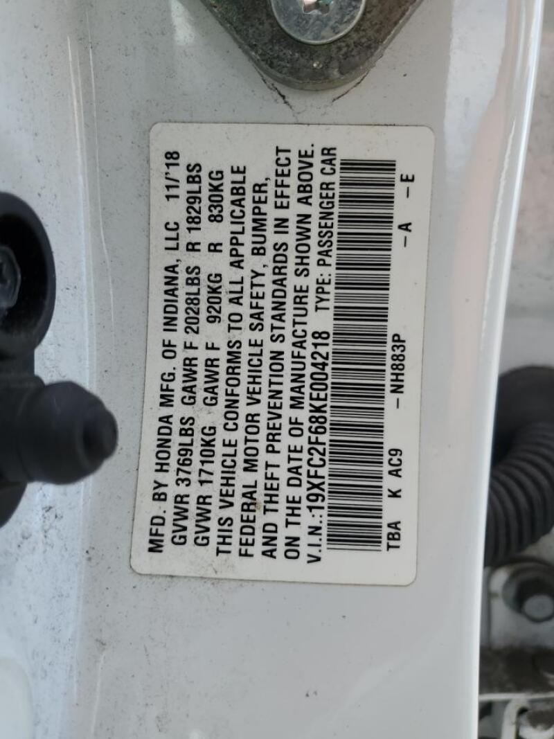 2019 HONDA CIVIC LX - 19XFC2F68KE004218 | SeoVin.biz