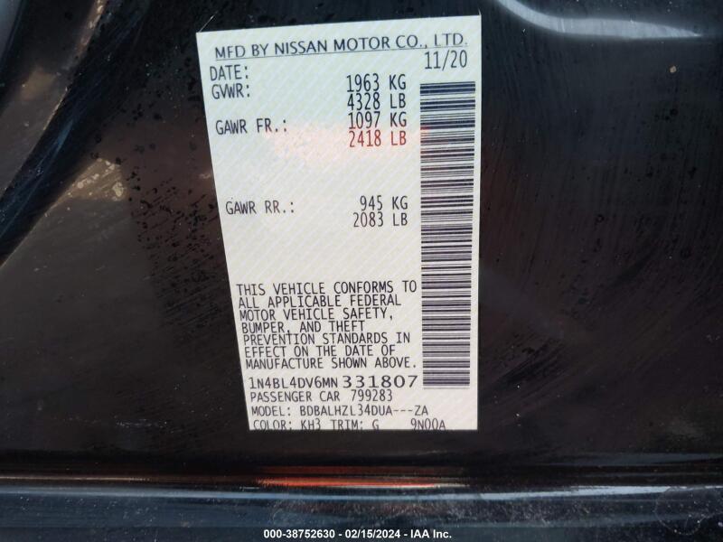 2021 NISSAN ALTIMA SV FWD - 1N4BL4DV6MN331807 | SeoVin.biz