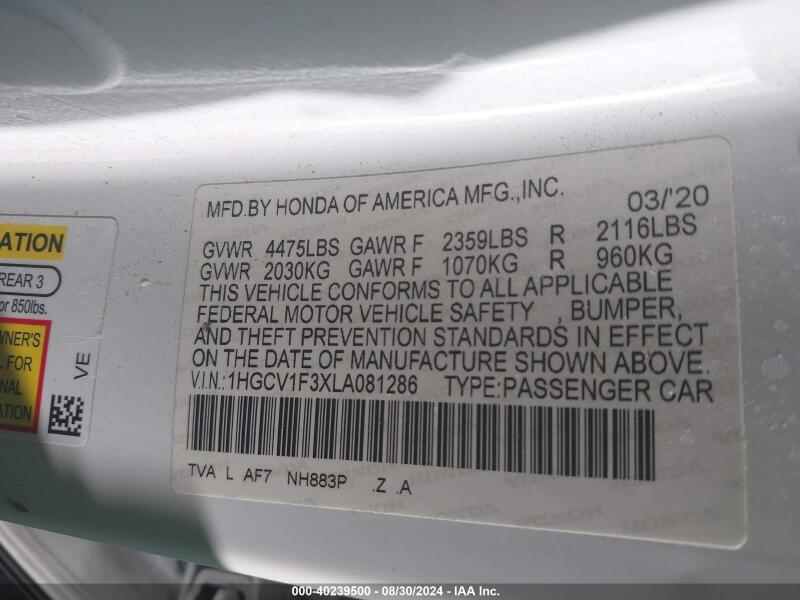 2020 HONDA ACCORD SPORT - 1HGCV1F3XLA081286 | SeoVin.biz