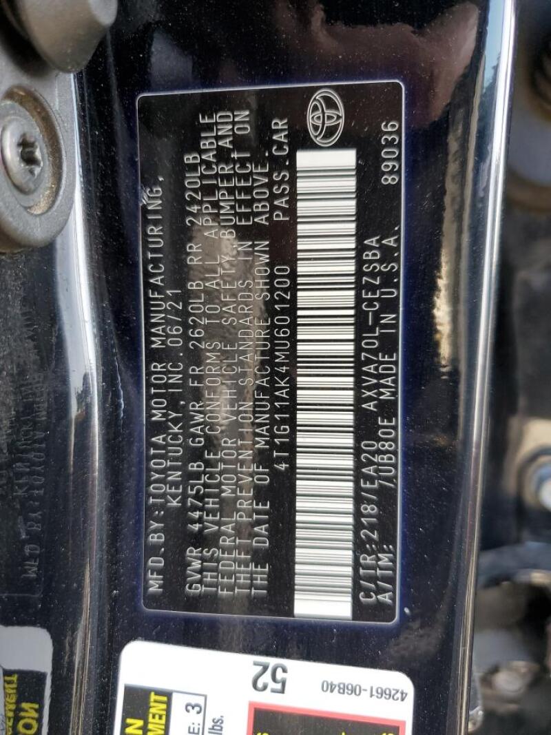 2021 TOYOTA CAMRY SE - 4T1G11AK4MU601200 | SeoVin.biz