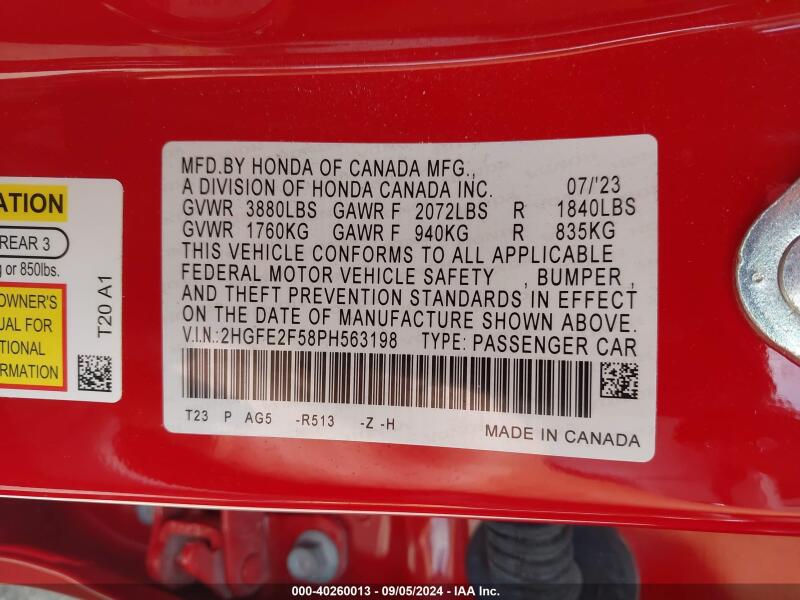 2023 HONDA CIVIC SPORT - 2HGFE2F58PH563198 | SeoVin.biz
