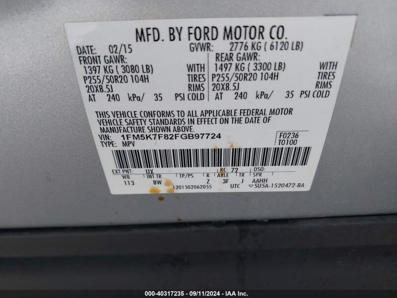 2015 FORD EXPLORER LIMITED - 1FM5K7F82FGB97724 | SeoVin.biz
