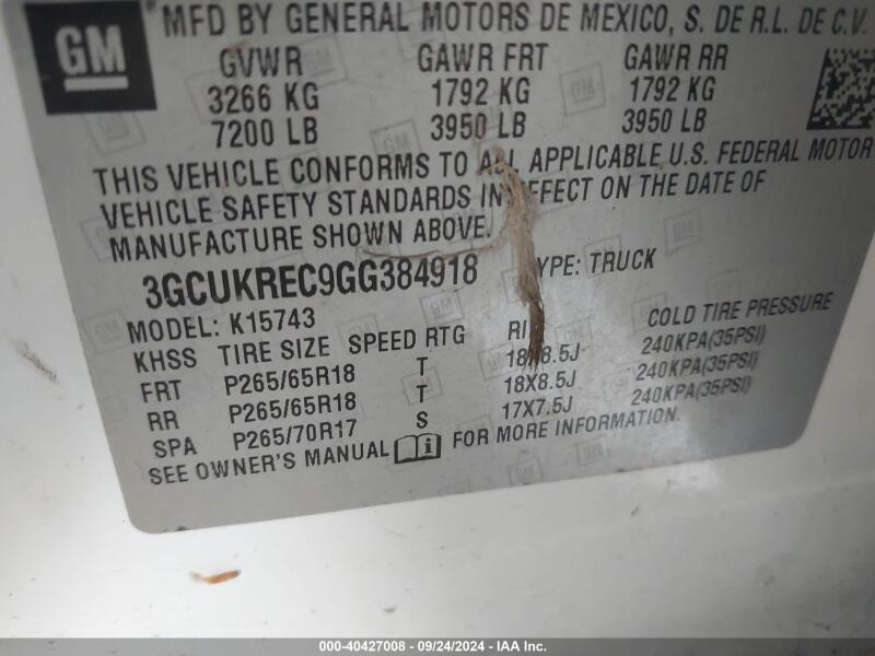 2016 CHEVROLET SILVERADO 1500 2LT - 3GCUKREC9GG384918 | SeoVin.biz
