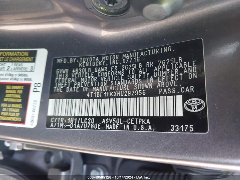 2017 TOYOTA CAMRY XSE - 4T1BF1FKXHU292956 | SeoVin.biz