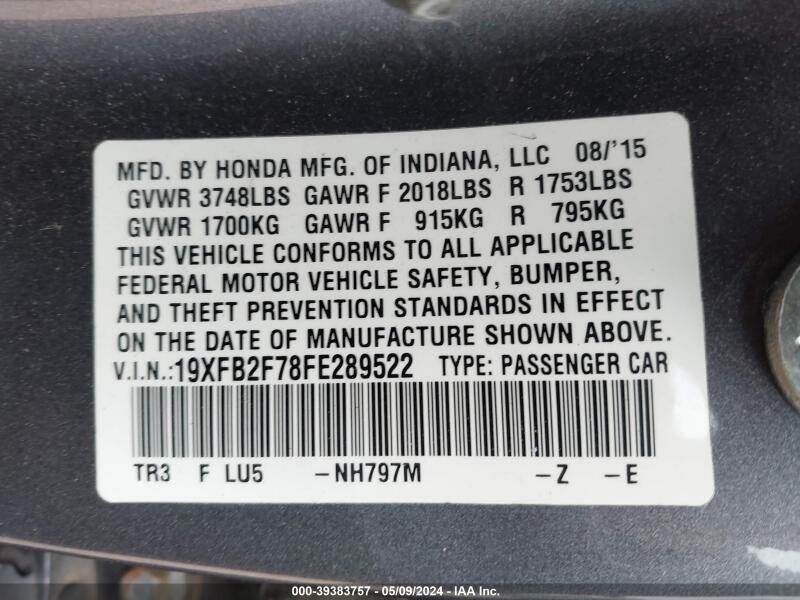 2015 HONDA CIVIC SE - 19XFB2F78FE289522 | SeoVin.biz