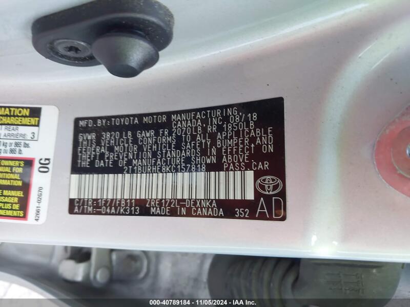 2019 TOYOTA COROLLA LE - 2T1BURHE8KC157818 | SeoVin.biz