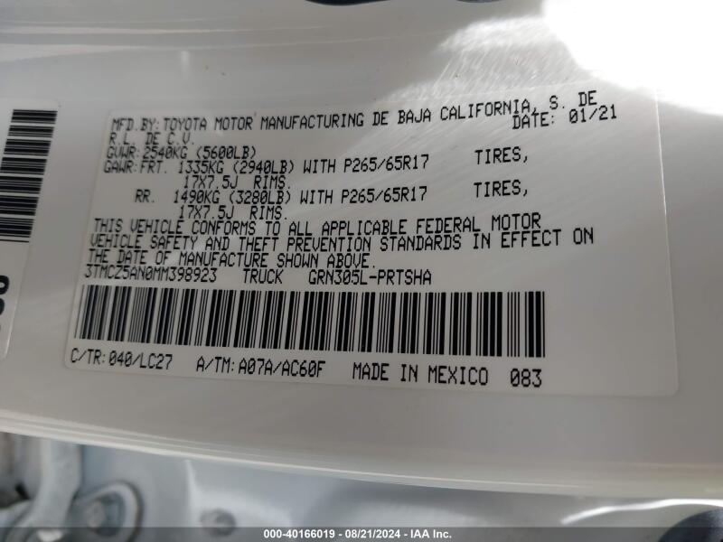 2021 TOYOTA TACOMA TRD SPORT - 3TMCZ5AN0MM398923 | SeoVin.biz