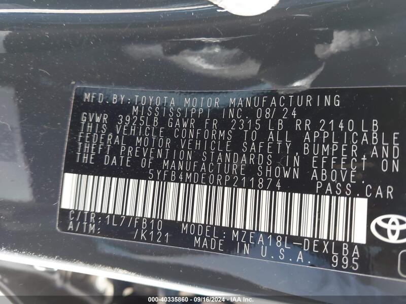 2024 TOYOTA COROLLA LE - 5YFB4MDE0RP211874 | SeoVin.biz