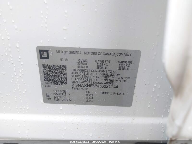 2019 CHEVROLET EQUINOX PREMIER - 2GNAXNEV5K6221144 | SeoVin.biz