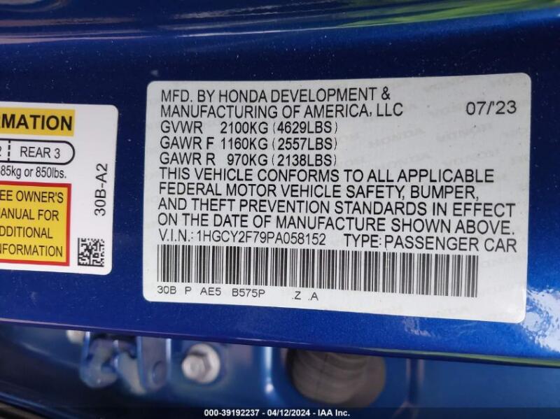 2023 HONDA ACCORD HYBRID SPORT-L - 1HGCY2F79PA058152 | SeoVin.biz