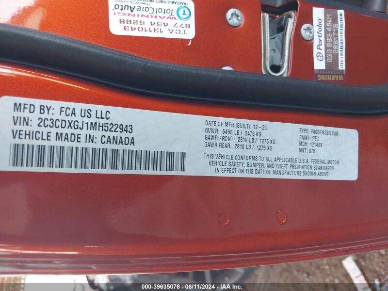 2021 DODGE CHARGER SCAT PACK RWD - 2C3CDXGJ1MH522943 | SeoVin.biz
