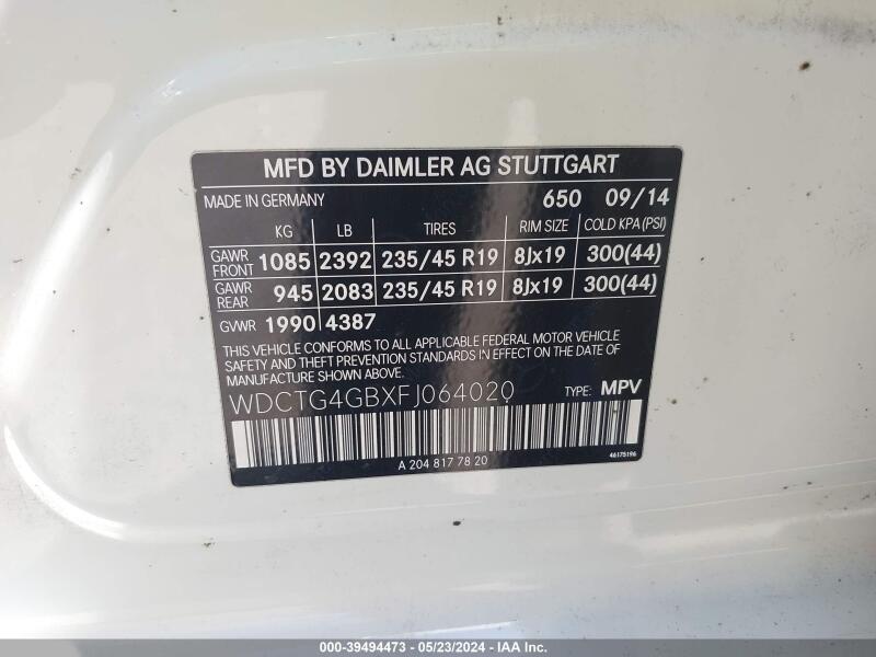 2015 MERCEDES-BENZ GLA 250 4MATIC - WDCTG4GBXFJ064020 | SeoVin.biz