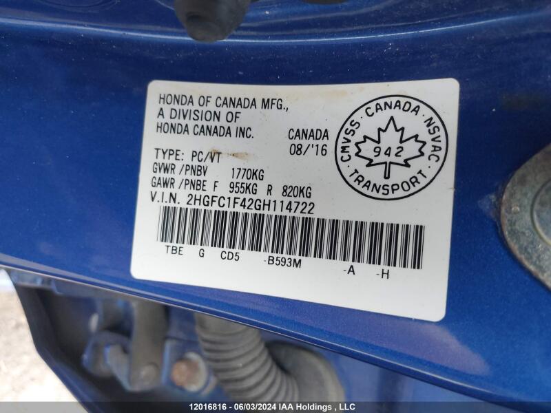 2016 HONDA CIVIC SEDAN - 2HGFC1F42GH114722 | SeoVin.biz