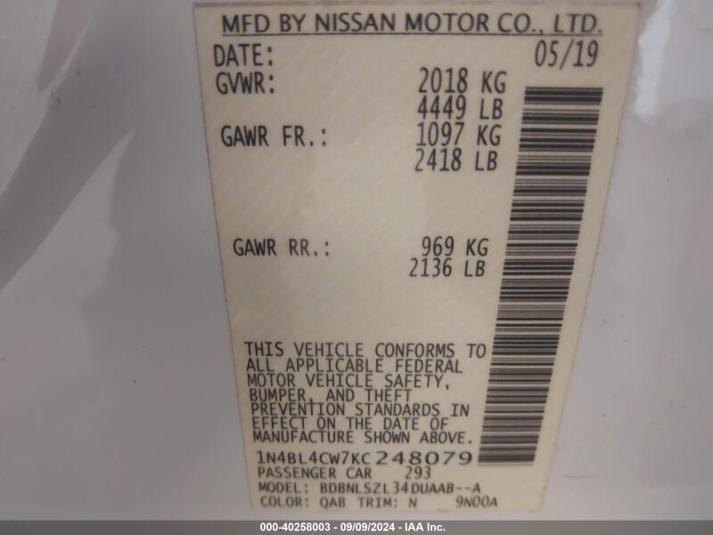 2019 NISSAN ALTIMA 2.5 SR - 1N4BL4CW7KC248079 | SeoVin.biz
